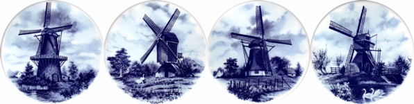 Blue Windmills Set of 4 (90mm)