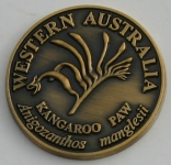 SCWAKPG Souvenir Coin West Aust Kangaroo Paw Antique Gold